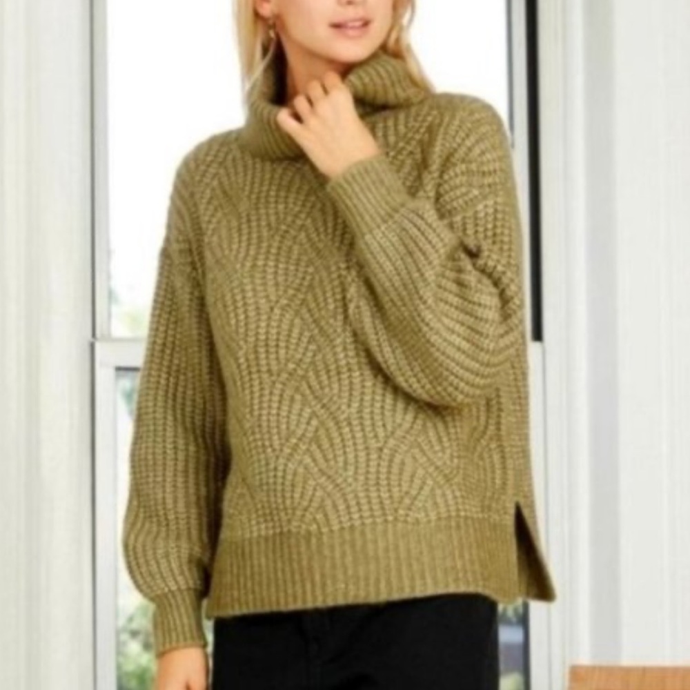 A New Day Olive Chunky Knit Fall Winter Heavy Turtleneck Sweater Size Small NWOT